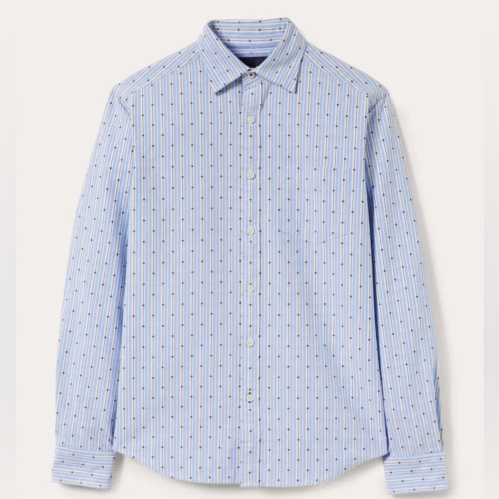 NWOT | BODEN CUTAWAY COLLAR COTTON OXFORD SHIRT BLUE WHITE STRIPE POLKA …